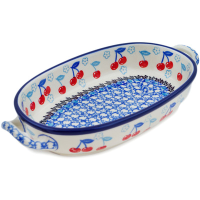 Polish Pottery Oval Baker with Handles 8-inch Cherry Pickin&#039;