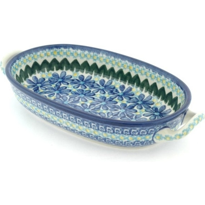 Polish Pottery Oval Baker with Handles 8-inch Deep Blue Astrid UNIKAT