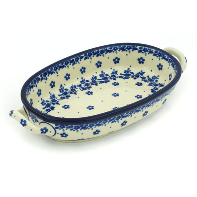 Polish Pottery Oval Baker with Handles 8-inch Falling Petals