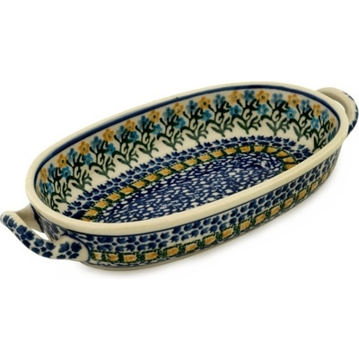 Polish Pottery Oval Baker with Handles 8-inch Field Of Wildflowers