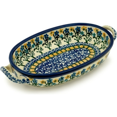 Polish Pottery Oval Baker with Handles 8-inch Field Of Wildflowers