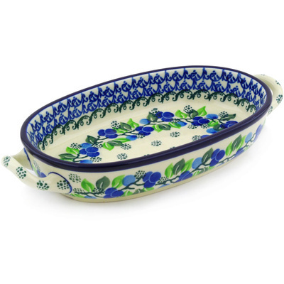 Polish Pottery Oval Baker with Handles 8-inch Limeberry