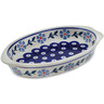 Polish Pottery Oval Baker with Handles 8&quot; Peacock Forget-me-not