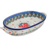 Polish Pottery Oval Baker with Handles 8-inch Pink Forget Me Not UNIKAT