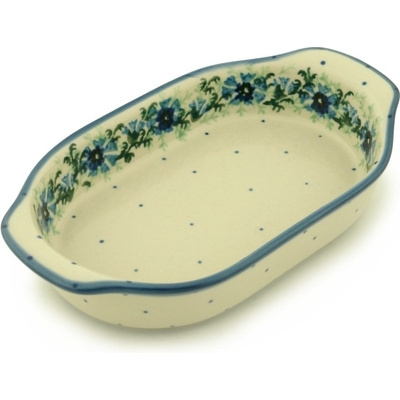 Polish Pottery Oval Baker with Handles 8&quot; Polish Wreath