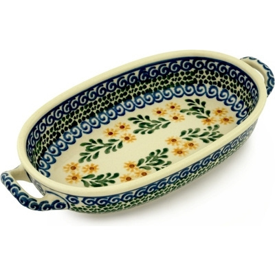 Polish Pottery Oval Baker with Handles 8-inch Summer Day
