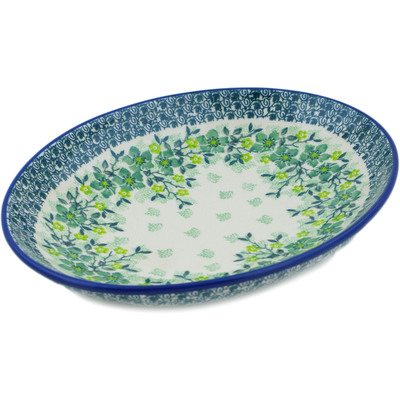 Polish Pottery Oval Bowl 10&quot; Evergreen Wreath