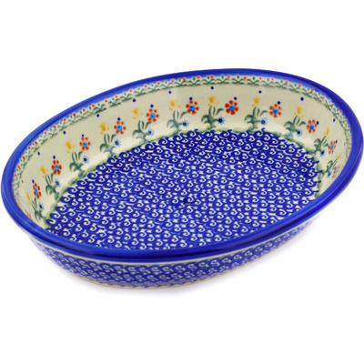 Polish Pottery Oval Bowl 12&quot; Spring Flowers