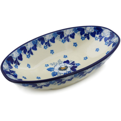 Polish Pottery Oval Bowl 7&quot; Blue Spring