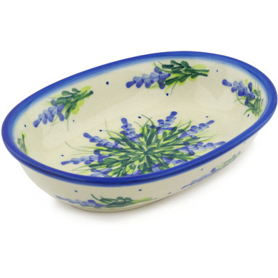 Polish Pottery Oval Bowl 8&quot; Bluebonnet Fields