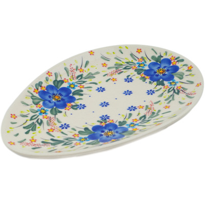 Polish Pottery Oval Platter 10&quot; Blue Bouquet