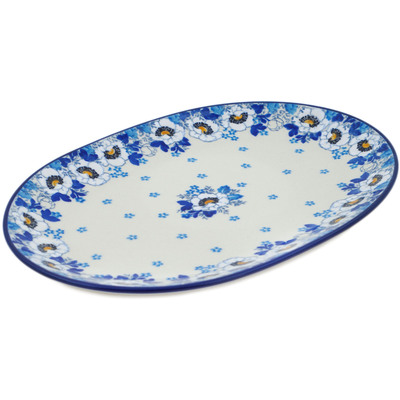 Polish Pottery Oval Platter 10&quot; Blue Spring