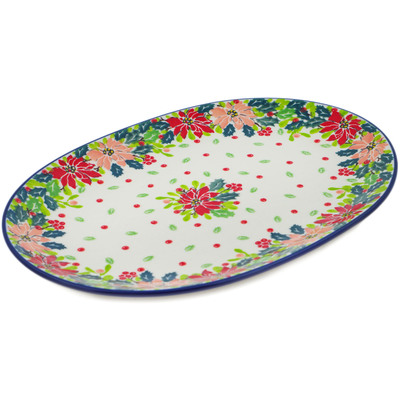 Polish Pottery Oval Platter 10&quot; Christmas Flower UNIKAT