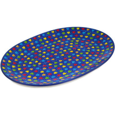Polish Pottery Oval Platter 10&quot; Colourful Dot Show UNIKAT