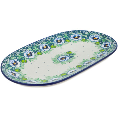 Polish Pottery Oval Platter 10&quot; Green Flora