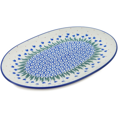 Polish Pottery Oval Platter 10&quot; Water Tulip