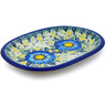 Polish Pottery Oval Platter 11&quot; Blue Happy Fields