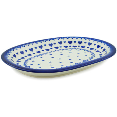 Polish Pottery Oval Platter 11&quot; Blue Valentine