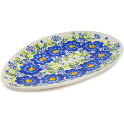 Polish Pottery Oval Platter 11&quot; Bluebell Mosaic