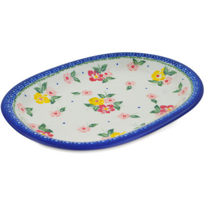 Polish Pottery Oval Platter 11&quot; Hibiscus Splendor