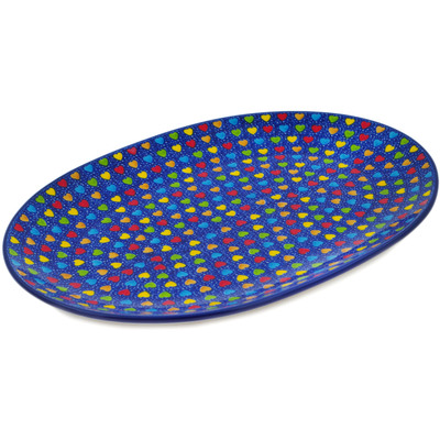 Polish Pottery Oval Platter 12&quot; Colourful Dot Show UNIKAT