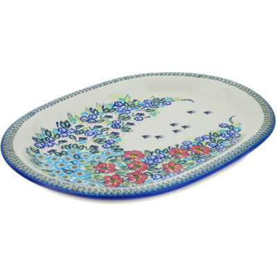 Polish Pottery Oval Platter 14&quot; Royal Meadow UNIKAT