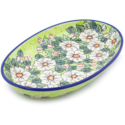 Polish Pottery Oval Platter 14&quot; White Flower Bouquet