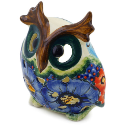 Polish Pottery Owl Figurine 4&quot; Blue Garden UNIKAT