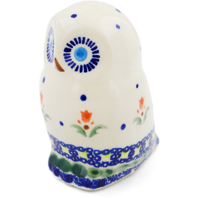 Polish Pottery Owl Figurine 4&quot; Cocentric Tulips