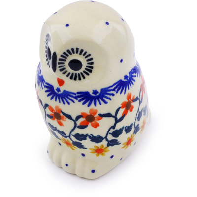 Polish Pottery Owl Figurine 4&quot; Red Sunflower