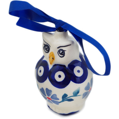 Polish Pottery Owl Ornament 2 oz Peacock Forget-me-not