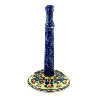 Polish Pottery Paper Towel Stand 13&quot; Blue Butterfly Brigade UNIKAT