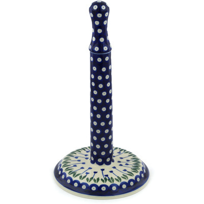 Polish Pottery Paper Towel Stand 13&quot; Blue Tulip Peacock
