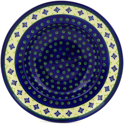 Polish Pottery Pasta Bowl 11&quot; Green Gingham Peacock