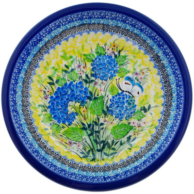 Polish Pottery Pasta Bowl 8&quot; Blue Hydrangea UNIKAT