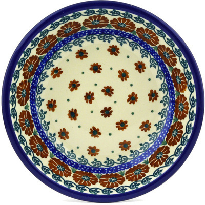 Polish Pottery Pasta Bowl 8&quot; Brown Poppies