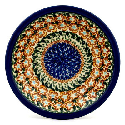 Polish Pottery Pasta Bowl 8&quot; Brown Starflowers