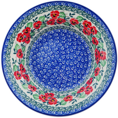 Polish Pottery Pasta Bowl 8&quot; Red Pansy