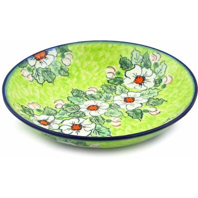 Polish Pottery Pasta Bowl 8&quot; White Flower Bouquet