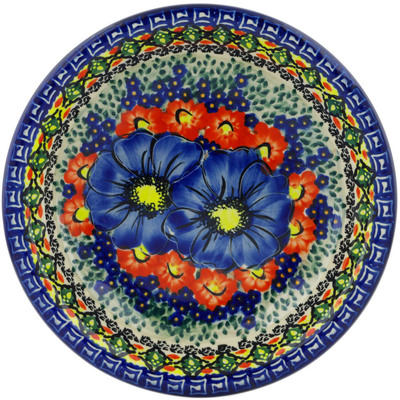 Polish Pottery Pasta Bowl 9&quot; Aztec Flowers UNIKAT