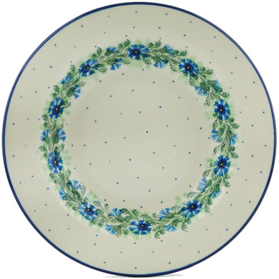 Polish Pottery Pasta Bowl 9&quot; Blue Bell Wreath