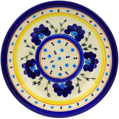 Polish Pottery Pasta Bowl 9&quot; Blue Diamond Flowers