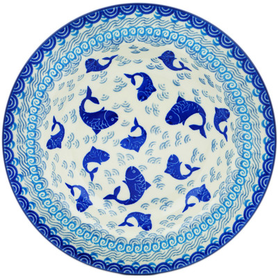 Polish Pottery Pasta Bowl 9&quot; Blue Herring Waters