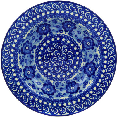 Polish Pottery Pasta Bowl 9&quot; Blue Poppy Circle UNIKAT