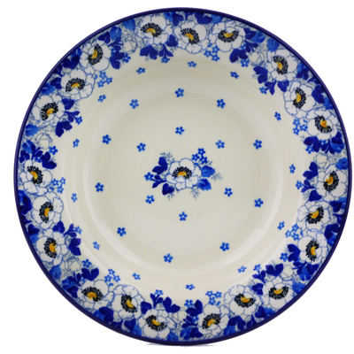 Polish Pottery Pasta Bowl 9&quot; Blue Spring