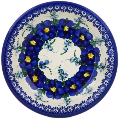 Polish Pottery Pasta Bowl 9&quot; Blue Wildflower UNIKAT