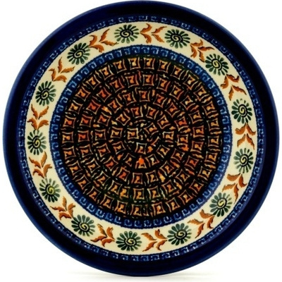 Polish Pottery Pasta Bowl 9&quot; Brown Floral Mosaic UNIKAT