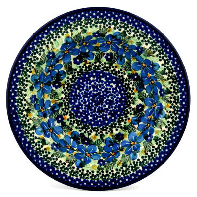 Polish Pottery Pasta Bowl 9&quot; Floral Blue Dreams UNIKAT