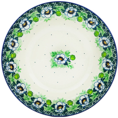 Polish Pottery Pasta Bowl 9&quot; Green Flora