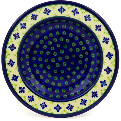 Polish Pottery Pasta Bowl 9&quot; Green Gingham Peacock